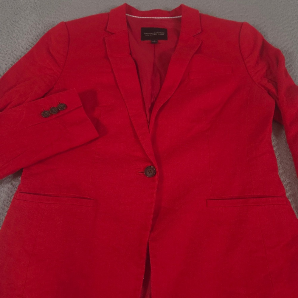 Banana Republic Blazer Womens 6 Red Long & Lean Linen-Cotton Blend Single Button